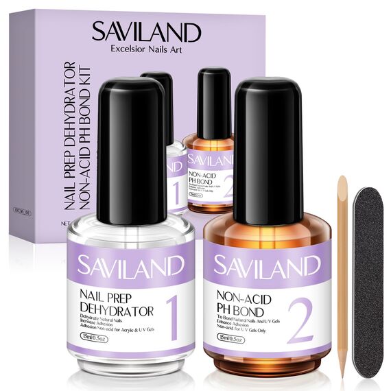 Saviland Nail Dehydrator und Nicht-Säure PH Bond Set mit Nail Prep Dehydrat und Primer, schnelles lufttrocknendes langanhaltendes Superior Bonding Nail Prep Set