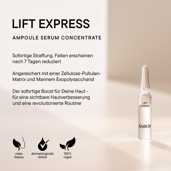 BABOR Lift Express, Anti-Aging Serum Ampullen für das Gesicht, Sofortiger Anti-Falten-Effekt, Vegane Formel, Ampoule Concentrates, 7 x 2 ml