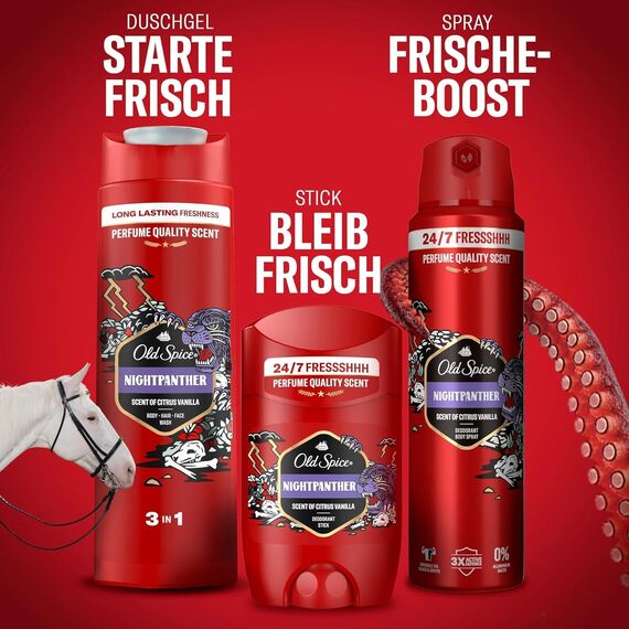 Old Spice Nightpanther Deostick für Männer 50 ml, 24/7 Frischhh bei täglicher Anwendung, Duft in Parfumqualität, Schutz vor Gerüchen, 0 Prozent Aluminiumsalze