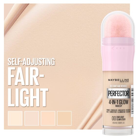 Maybelline New York 4-in-1 Make Up mit Concealer, BB Cream, Highlighter und Primer, für einen perfekten Teint, Foundation mit leichter Deckkraft, Instant Perfector Glow, Nr. 00 Fair Light, 20 ml