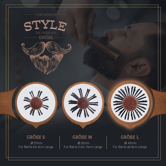 lampox Männer Rundbürste, Bartbürste, Bartkamm, Haarbürste rund für mittellange und lange Haare (L)