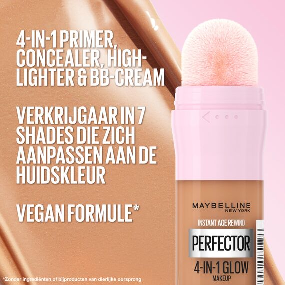 Maybelline New York 4-in-1 Make Up mit Concealer, BB Cream, Highlighter und Primer, für einen perfekten Teint, Foundation mit leichter Deckkraft, Instant Perfector Glow, Nr. 02 Medium, 20 ml
