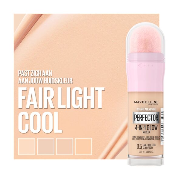 Maybelline New York 4-in-1 Make Up mit Concealer, BB Cream, Highlighter und Primer, für einen perfekten Teint, Foundation mit leichter Deckkraft, Instant Perfector Glow, Nr. 01 Light, 20 ml