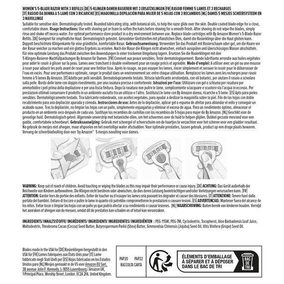 by Amazon für Damen, 5-teiliges Set Klingen Rasierer, Blau, 3 Nachfüllpackungen