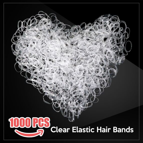 Hanyousheng 1000 Stück Mini Haargummis, Haargummi Klein, Durchsichtige Haargummis, Mit 1 Stück Haarbänder Cutter Entferner+2 Flechthilfe Haare