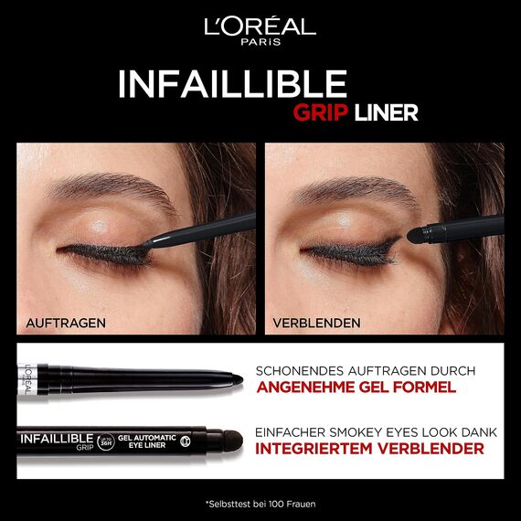 L'Oréal Paris Wasserfester Eyeliner mit Gel-Formel und integriertem Schwamm für gelungene Smokey Eyes, 36h Halt, Infaillible Gel Automatic Grip Liner, Blue Jersey (Blau), 1 Stück