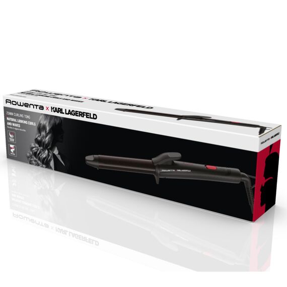 Rowenta x Karl Lagerfeld CF321L Lockenstab | 25 mm | Keratin & Schein-Beschichtung | natürlich wirkende Wellen und Locken | konstante 200°C | schnelles Aufheizen | kühle Spitze | Schwarz/Rot