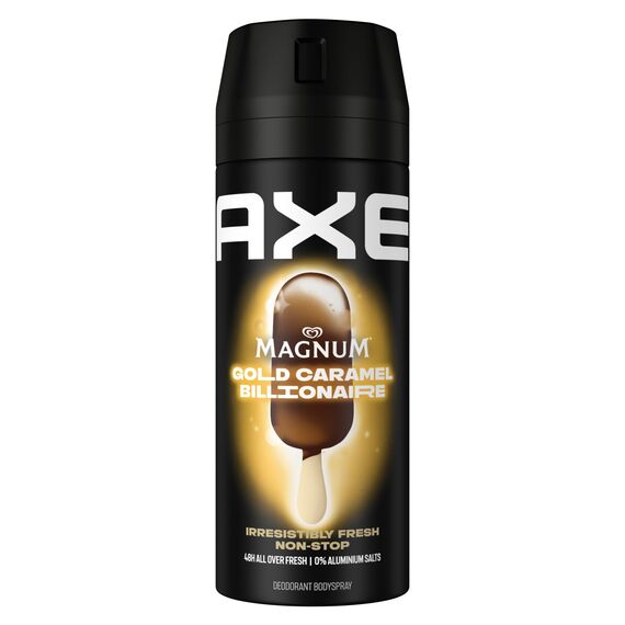 Axe Bodyspray Magnum Gold Caramel Billionaire Deo ohne Aluminiumsalze sorgt 48 Stunden lang für effektiven Schutz vor Körpergeruch 150 ml