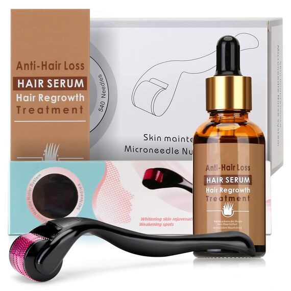 Beayosses Dermaroller Set 0.5mm Microneedling Hautroller mit Haar Wachstum Serum, Anti-Haarausfall, 30ML , Haarausfall und Haar-Behandlung