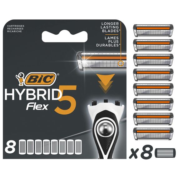 BIC Rasierklingen für Herren Rasierer Hybrid 5 Flex, 8er Nachfüllpack für den Nassrasierer mit 5 Titanium Klingen
