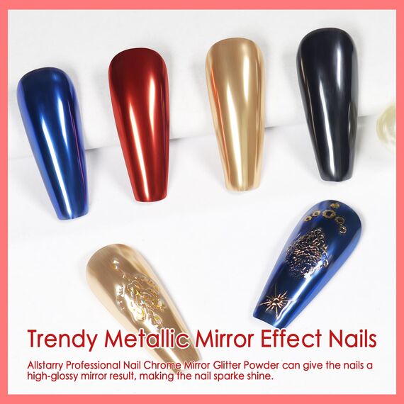 Allstarry Chrome Nail Powder, 4 Pigment Für Nägel Gold Chrome Nail Powder Cromepulver Nägel Nails Metallischer Spiegel Effekt Glitzerpuder für Nail Charms Gold Nail Art Nageldesign - Rubin Saphir