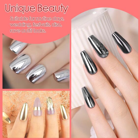 Allstarry Chrome Nail Powder, 4 Pigment Für Nägel Gold Chrome Nail Powder Cromepulver Nägel Nails Metallischer Spiegel Effekt Glitzerpuder für Nail Charms Gold Nail Art Nageldesign - Rubin Saphir