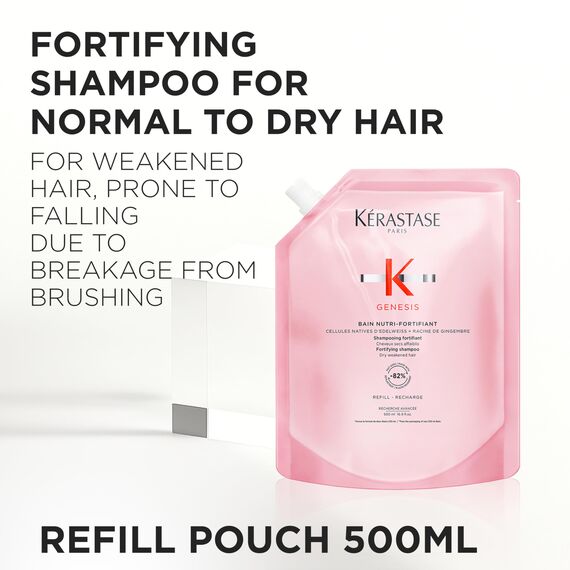 Kérastase Shampoo für normales bis trockenes und geschwächtes Haar, Kräftigendes und entwirrendes Haarbad, Bain Nutri-Fortifiant, Genesis, Nachfüllpackung, 500 ml