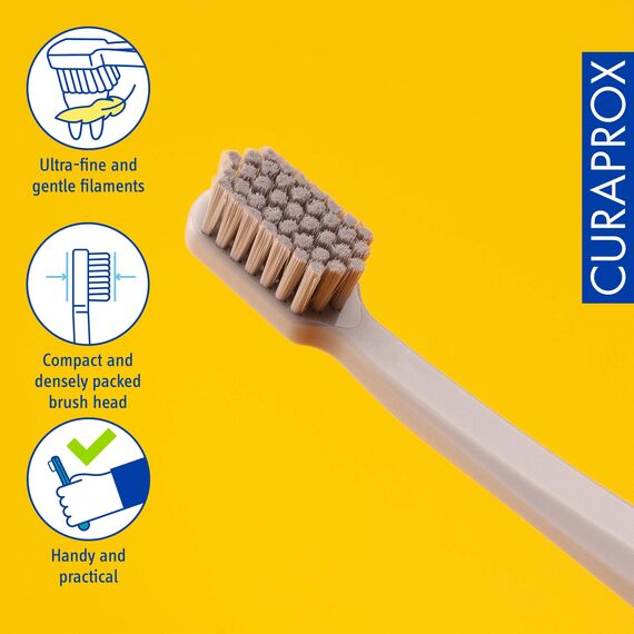Curaprox CS 12460 Samtweiche Zahnbürste - Empfindliche Zahnfleischpflege/Ultraschonende Reinigung mit 12.460 Filamenten/Einzelpackung, Grau/Hergestellt in der Schweiz