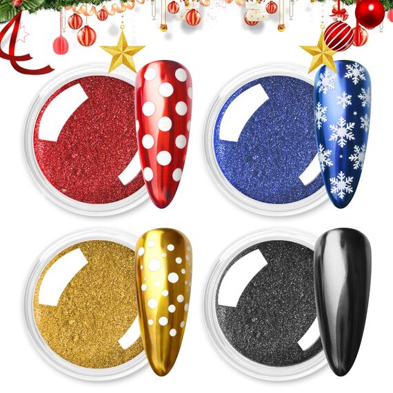 Allstarry Chrome Nail Powder, 4 Pigment Für Nägel Gold Chrome Nail Powder Cromepulver Nägel Nails Metallischer Spiegel Effekt Glitzerpuder für Nail Charms Gold Nail Art Nageldesign - Rubin Saphir