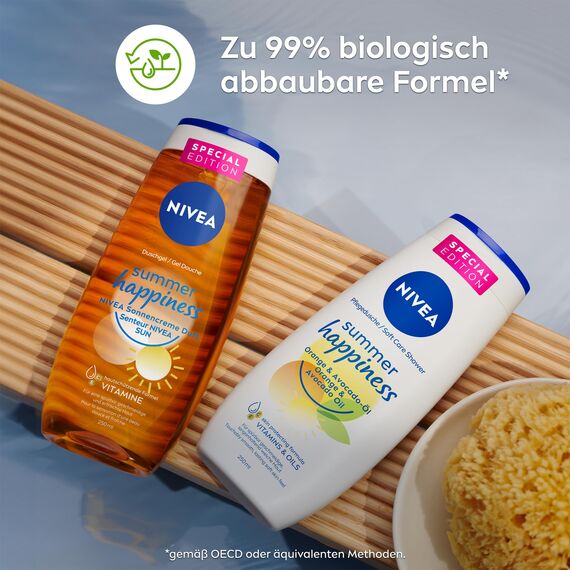 NIVEA Summer Happiness Orange Pflegedusche (250 ml), pH-hautneutrales Duschgel mit natürlichem Avocado-Öl, feuchtigkeitsspendende Cremedusche mit frischem Orangen-Duft