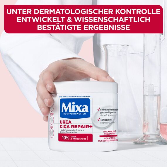 Mixa Urea hauterneuernde Creme mit Urea & Niacinamide, für trockene und raue und unebene Haut, repariert und glättet, Feuchtigkeitspflege für den Körper, Hände und Gesicht, Urea Cica Repair+, 400 ml