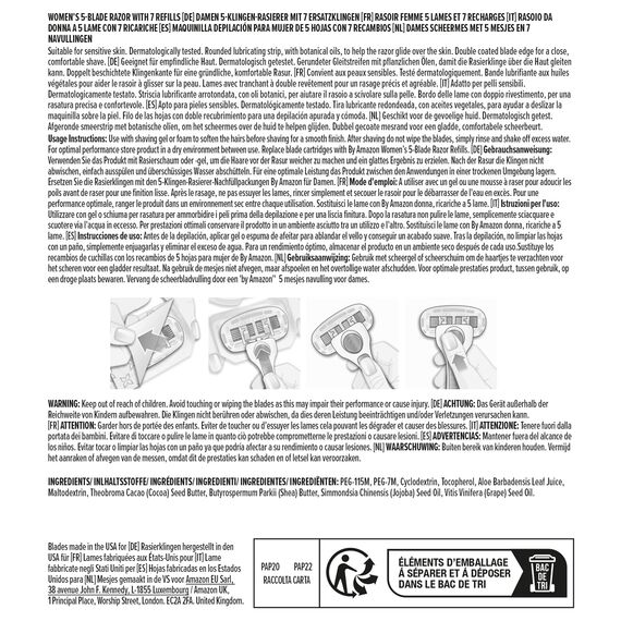 by Amazon für Damen, 5-Klingen Rasierer, 7 Nachfüllpackungen, Blau