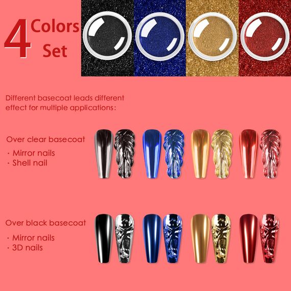 Allstarry Chrome Nail Powder, 4 Pigment Für Nägel Gold Chrome Nail Powder Cromepulver Nägel Nails Metallischer Spiegel Effekt Glitzerpuder für Nail Charms Gold Nail Art Nageldesign - Rubin Saphir