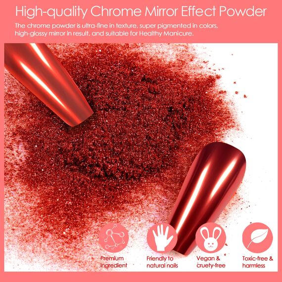 Allstarry Chrome Nail Powder, 4 Pigment Für Nägel Gold Chrome Nail Powder Cromepulver Nägel Nails Metallischer Spiegel Effekt Glitzerpuder für Nail Charms Gold Nail Art Nageldesign - Rubin Saphir