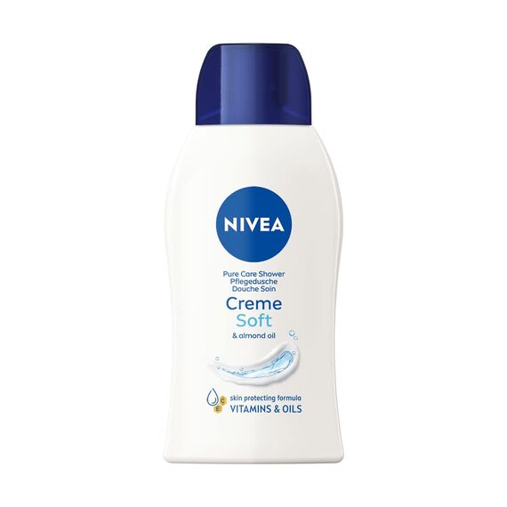 NIVEA Creme Soft Pflegedusche Mini (50 ml), Duschgel mit Vitaminen und wertvollen Ölen, feuchtigkeitsspendende und pH-hautneutrale Cremedusche mit mildem Duft