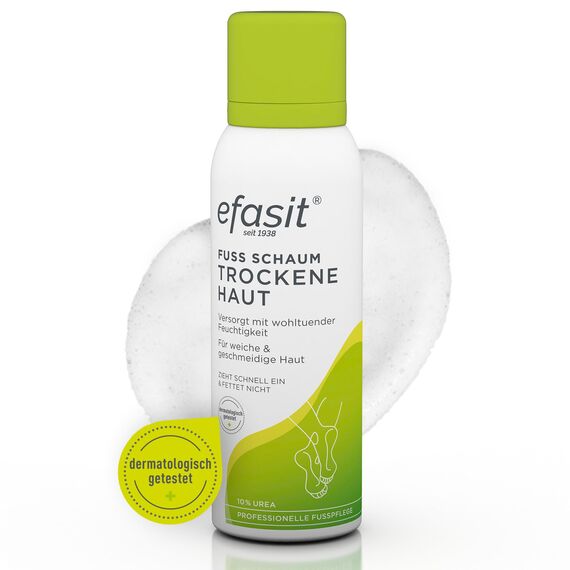 efasit Fußschaum Trockene Haut - intensive Feuchtigkeit dank Fußcreme mit 10% Urea und Allantoin für trockene Füße, Diabetiker geeignet, zieht schnell ein, 125 ml