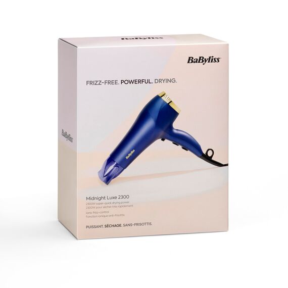 BaByliss Haartrockner Midnight Luxe – Leistungsstarker 2300W Föhn, Anti-Frizz Ionen-Technologie, schnelles Trocknen, professionell und leicht, 3 Heizstufen & 2 Geschwindigkeitsstufen, 5781PE