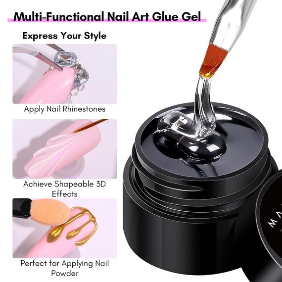 Makartt Rhinestone Glue Nagel Strass Kleber Gel mit Brush Pen Set, 15ml Clear Nail Gem Kleber Gel Super Starker Nagelkleber für Nageldekorationen, 3D Steine, Charms, Blumen