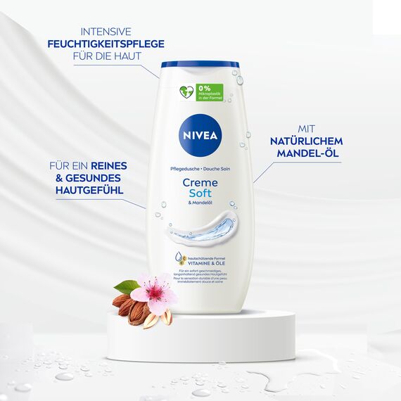 NIVEA Creme Soft Pflegedusche Mini (50 ml), Duschgel mit Vitaminen und wertvollen Ölen, feuchtigkeitsspendende und pH-hautneutrale Cremedusche mit mildem Duft