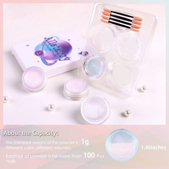 Allstarry Chrom Nagel Pulver 4 Farben Irisierendes Aurora Pulver Metallic Spiegel Effekt Pigment Pearlescent Meerjungfrau Glitter Einhorn Glitter für Gel Polish Nail Art Dekoration-Purpurgrüner Jadeit