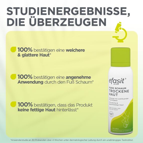 efasit Fußschaum Trockene Haut - intensive Feuchtigkeit dank Fußcreme mit 10% Urea und Allantoin für trockene Füße, Diabetiker geeignet, zieht schnell ein, 125 ml