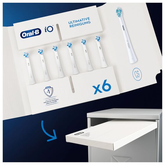 Oral-B iO Ultimative Reinigung Aufsteckbürsten für elektrische Zahnbürste, 6 Stück, ultimative Zahnreinigung, original Zahnbürstenaufsatz für Oral-B iO Zahnbürsten, briefkastenfähige Verpackung, Weiß