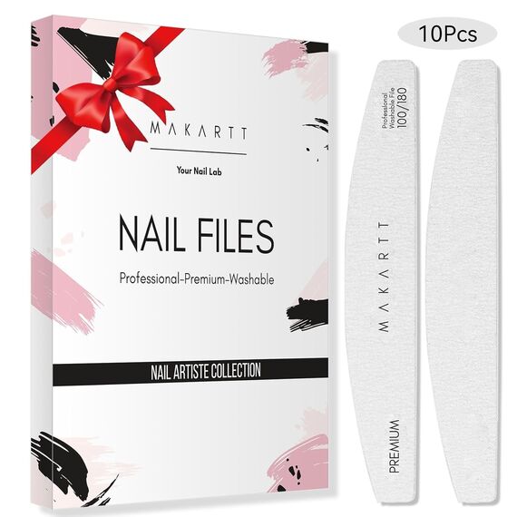 Makartt Nail File - 100/180 Grit Emery Boards for Nails, 10 Pcs Zebra Doubled Sides Washable Coarse Nail Files for Acrylic and Extension Nail Removal Nail Care Manicure Kit Salon Home Use