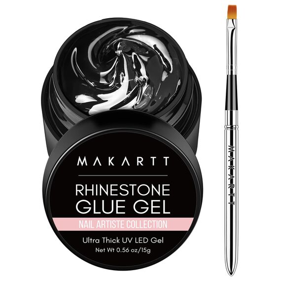 Makartt Rhinestone Glue Nagel Strass Kleber Gel mit Brush Pen Set, 15ml Clear Nail Gem Kleber Gel Super Starker Nagelkleber für Nageldekorationen, 3D Steine, Charms, Blumen