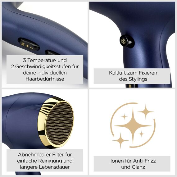 BaByliss Haartrockner Midnight Luxe – Leistungsstarker 2300W Föhn, Anti-Frizz Ionen-Technologie, schnelles Trocknen, professionell und leicht, 3 Heizstufen & 2 Geschwindigkeitsstufen, 5781PE