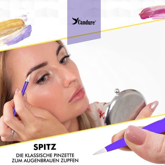 Candure Pinzette Augenbrauen Zupfen Profi Pinzetten Spitz Set Edelstahl, Abgewinkelten Schräge Präzision Spitze Pincetten Splitter zum Zupfen Gesichts und Eingewachsene Haare für Damen & Herren 2pc