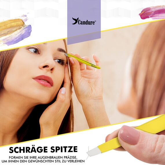 Candure Pinzette Augenbrauen Zupfen Profi Pinzetten Spitz Set Edelstahl, Abgewinkelten Schräge Präzision Spitze Pincetten Splitter zum Zupfen Gesichts und Eingewachsene Haare für Damen & Herren 2pc