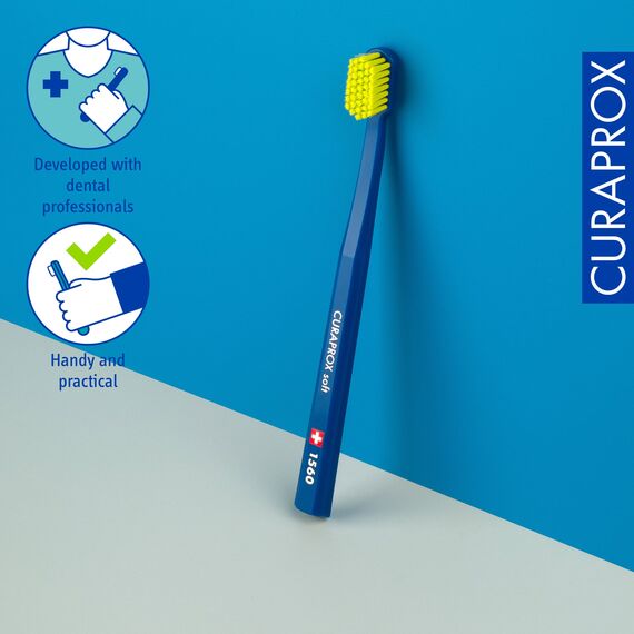 Curaprox CS 1560 Weiche Zahnbürste - Zahnfleischpflege für Erwachsene und Plaqueentfernung/Sanfter Übergang für festere Bürstenbenutzer/Einzelpackung, Navy-Lime/Hergestellt in der Schweiz