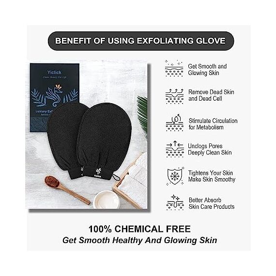 Yiclick Koreanische Peeling-Handschuhe, Peelinghandschuh für Bad - Peeling Handschuh Körperpeeling - abgestorbene Haut Entferner für Damen und Herren - exfoliating glove, peeling, body scrub (Black)