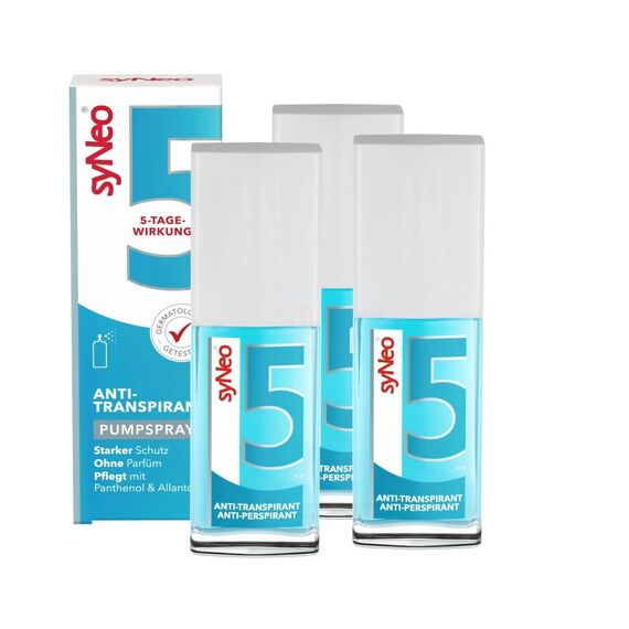 syNeo 5 Antitranspirant Deo Pumpspray – 5-Tage-Wirkung – gegen starkes Schwitzen, Schweiß & Geruch – dermatologisch getestet – für Damen & Herren – Made in Germany – 3er Pack (3 x 30 ml)