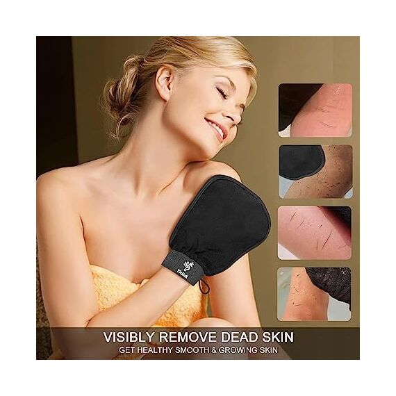Yiclick Koreanische Peeling-Handschuhe, Peelinghandschuh für Bad - Peeling Handschuh Körperpeeling - abgestorbene Haut Entferner für Damen und Herren - exfoliating glove, peeling, body scrub (Black)