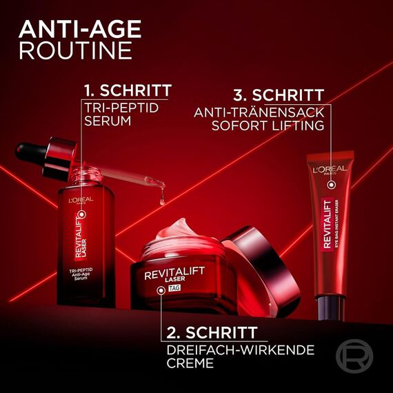 L'Oréal Paris Anti-Aging Tagescreme mit Dreichfachpower für Frauen, mit Pro-Retinol, Hyaluronsäure und Vitamin C – gegen Falten, straffende Feuchtigkeitspflege, Revitalift Laser 1 x 50ml