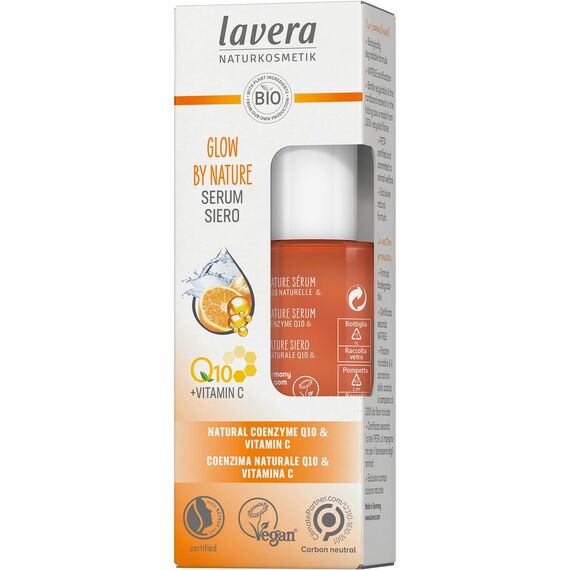lavera GLOW BY NATURE Serum - Naturkosmetik vegan Q10 & Vitamin C Feuchtigkeitsspendend Anti-Falten vitalisierend straffe Haut PETA-zertifiziert 1 x 30 ml, Orange