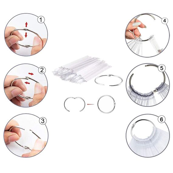 50 Stück Nail Art Tips Ring Stick, Pkouocry Natur Farbe Karte Platten Nagellack Display Ring Sticks, Nagel Salon Übungen Display Nail Tips für Display und Praxis DIY Nail Art Nagelstudios