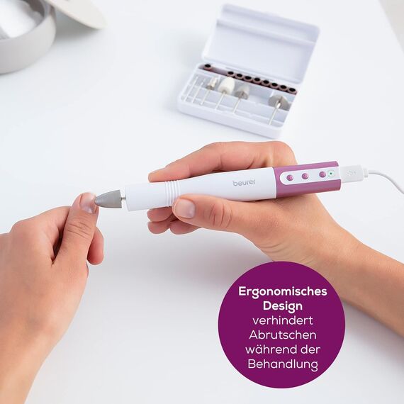 Beurer MP 52 Maniküreset, elektrisches Maniküregerät für präzise Nagelpflege, für Kunstnägel geeignet, besonders leistungsstarker Nagelfräser, bis zu 15.000 U/min, 8 hochwertige Aufsätze