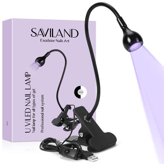 Saviland UV Lampe für Gelnägel – Schwarze Flexibles Design Mini UV Lampe für Nägel mit Sicherungsclip, drehbarer Nageltrockner, Nail Art UV Led Nagellampe (3W) zum Aushärten von Gel Nagellack Nagelgel