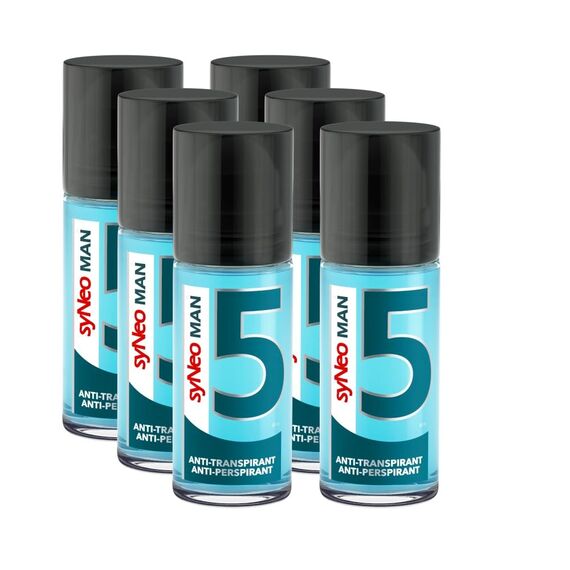 syNeo 5 MAN Antitranspirant Deo Roll-On – 5-Tage-Wirkung – starker Schutz gegen Schwitzen & Geruch – Deoroller für Achseln – ohne Parfum – dermatologisch getestet – für Herren – 6er Pack (6 x 50 ml)