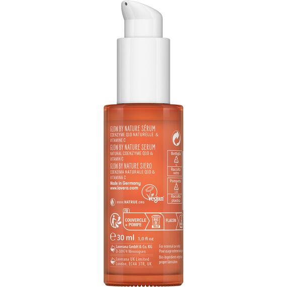 lavera GLOW BY NATURE Serum - Naturkosmetik vegan Q10 & Vitamin C Feuchtigkeitsspendend Anti-Falten vitalisierend straffe Haut PETA-zertifiziert 1 x 30 ml, Orange