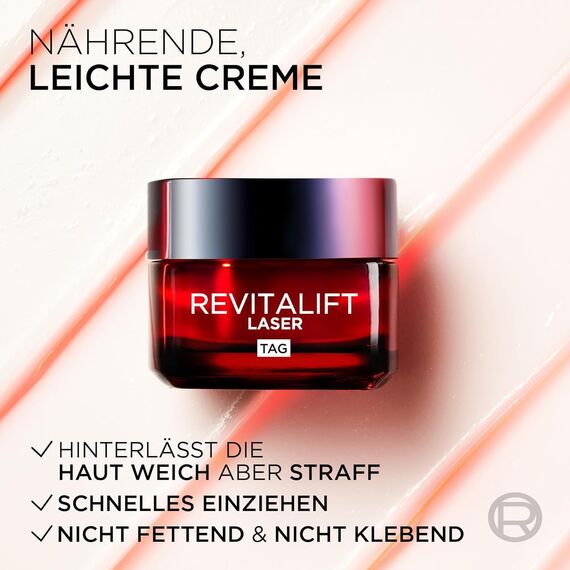 L'Oréal Paris Anti-Aging Tagescreme mit Dreichfachpower für Frauen, mit Pro-Retinol, Hyaluronsäure und Vitamin C – gegen Falten, straffende Feuchtigkeitspflege, Revitalift Laser 1 x 50ml