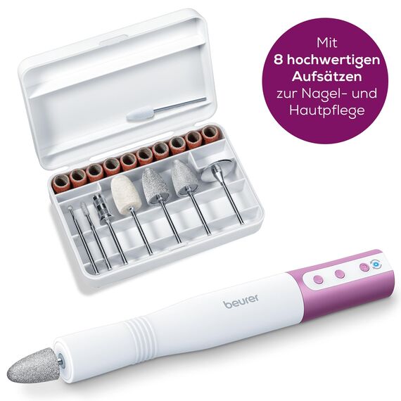 Beurer MP 52 Maniküreset, elektrisches Maniküregerät für präzise Nagelpflege, für Kunstnägel geeignet, besonders leistungsstarker Nagelfräser, bis zu 15.000 U/min, 8 hochwertige Aufsätze